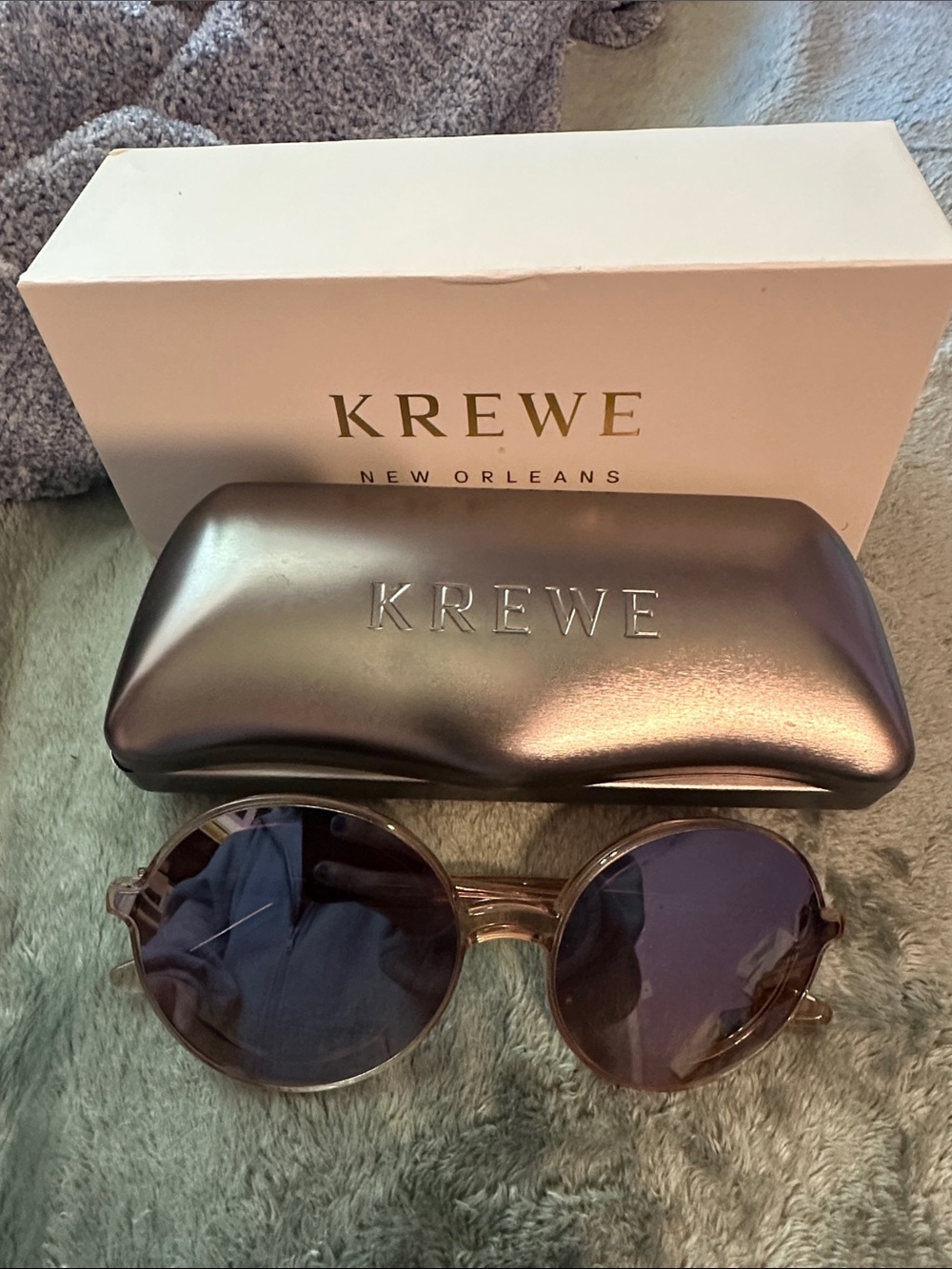 KREWE Round Sunglasses in Translucent Brown with Dark Lenses